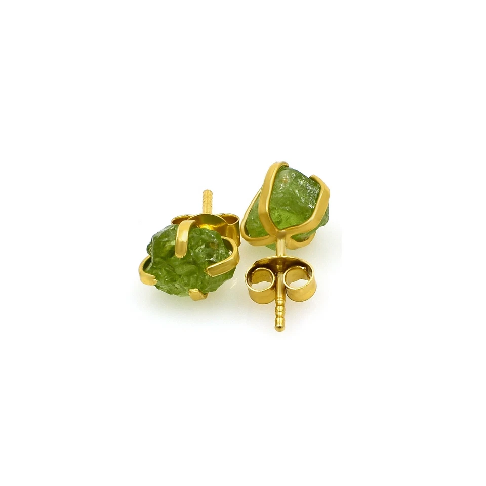 Aretes de plata de ley 925 con piedras preciosas crudas de peridoto natural para mujer Foto 4 de 4