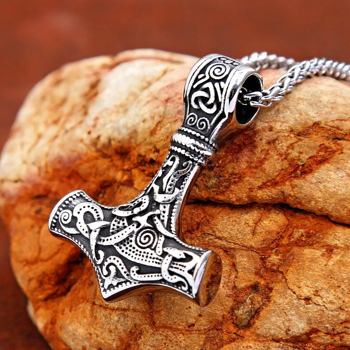 Viking Norse Thors Hammer Mjolnir Men s Necklace Stainless Steel Silver Pendant