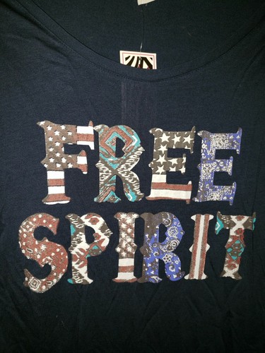 *NWT FREE SPIRIT FRINGED TUNIC TOP Long Sleeve NAVY SIZE L by PINK CATTLELAC NWT - Picture 2 of 4
