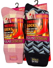 New 2 Pair POLAR EXTREME Insulated Thermal Fleece Socks Women  s Shoe Size 5-9