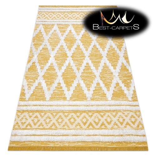 Erstaunlich moderner SISAL TEPPICH ""MAROKKO"" Strukturdiamanten GELB/CREME recycelt - Bild 1 von 11