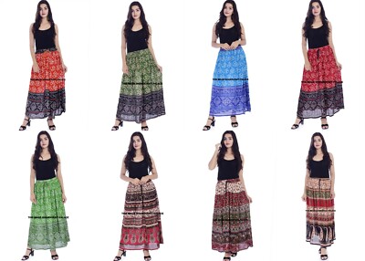 Langes Rock Hippie Zigeuner Party Bandhej gedruckt Tanz Rayon Rock Wickelkleid 
