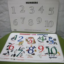 NUMBERS WITH ANIMALS educational placemat Kangaroos  Pandas wipe-off learning