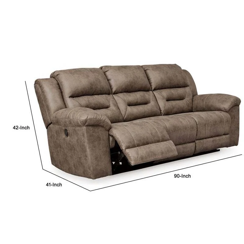 90 Inch Dual Side Power Recliner Sofa with Channel Stitched Back Taupe