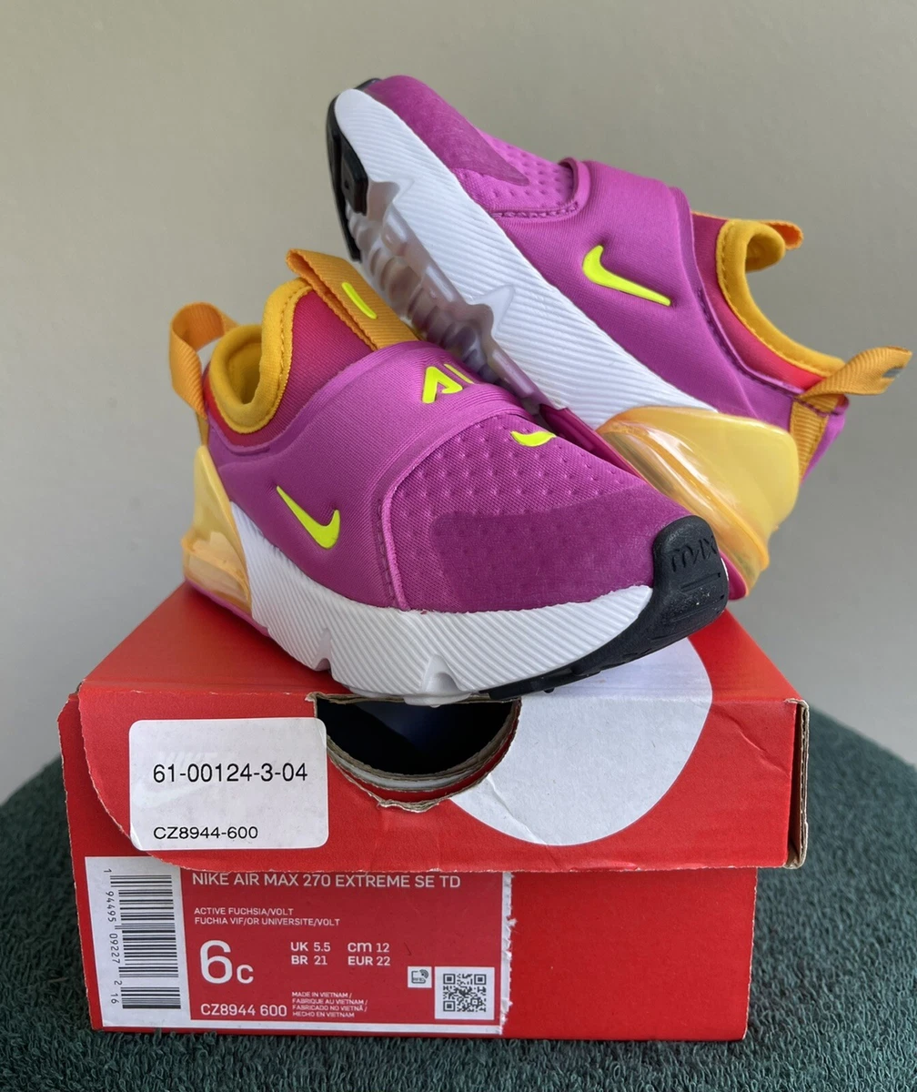 Rare New Nike Air Max 270 Extreme SE Sz 6C Fuchsia Volt CZ8944 600 Baby Girl