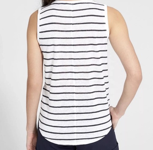 $54 NWT ATHLETA S Tank Stripe Linen Criss Cross Tulip Hem Black/White #777923 - Picture 2 of 8