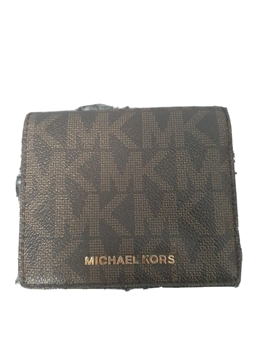 Ladies MICHAEL KORS Brown Leather Square Zip Card SmalL Wallet Purse 4