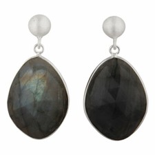 Natural Labradorite Gemstone Women's Sterling Fine Silver Dangle Earrings