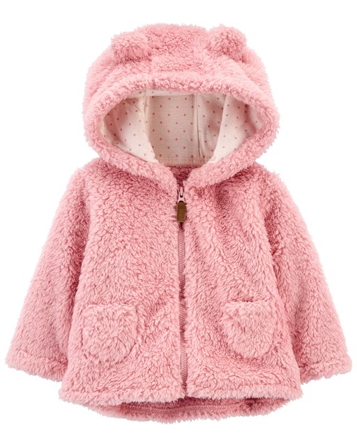 Carters Baby Girls Sherpa Hooded Cardigan Zip up Jacket Soft Size 18
