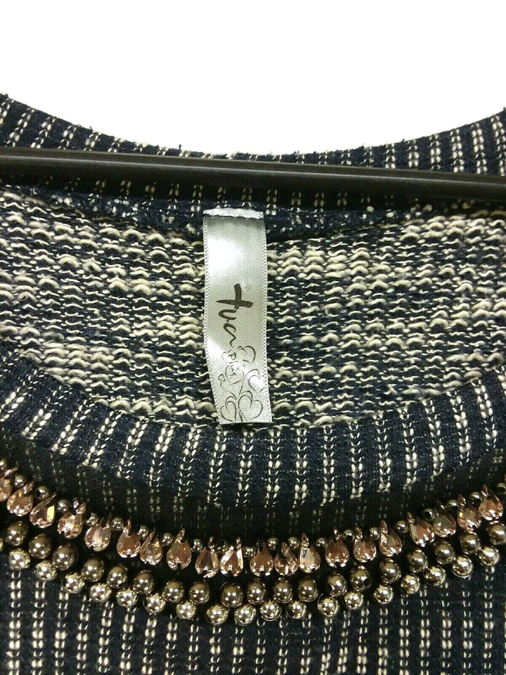 Suéter Pullover Tua Plus Talla 3X Gris Cuentas Cuello Joya Negro Crema Mármol Foto 3 de 4