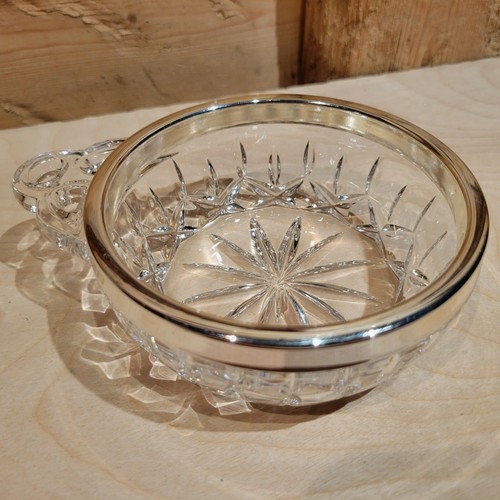 Crystal Glass Candy Bowl Dip Dish Handle Metal Rim 4 1/2" Vintage - Swanky Barn - Picture 7 of 12