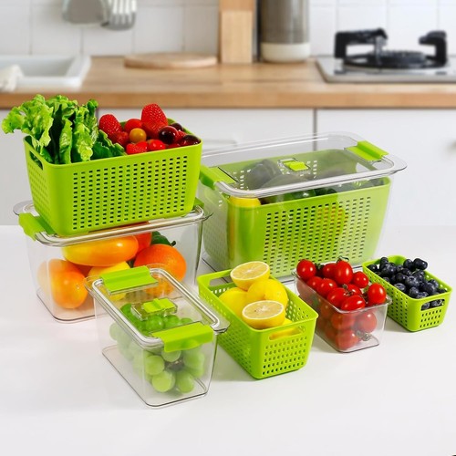 4 Pack Fresh Fruit Vegetable Storage Containers BPA-Free Fridge Organizer - Picture 10 of 10