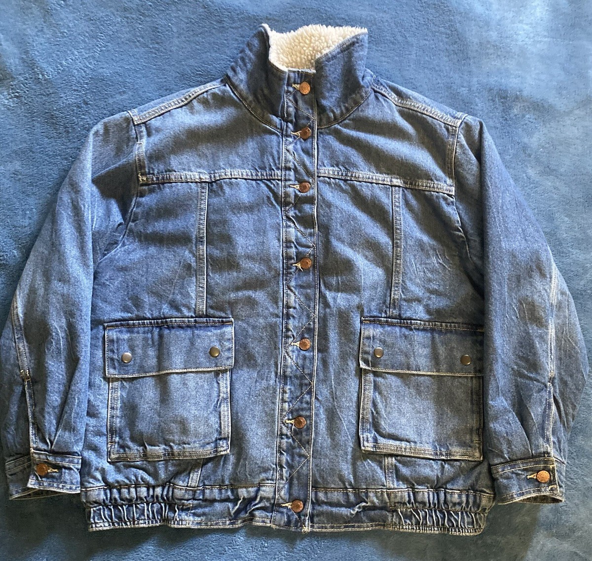Vintage Y2K Arizona Jean Co Sherpa Lined Button Denim Jacket Sz L 
