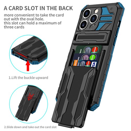 For iPhone 16 15 14 13 12 11 Pro Max XR 8 Plus Rugged Stand Case Card Slot Cover - Picture 45 of 72