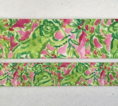 Grosgrain ribbon by yard 7/8''  1.5'' pink green monkey palm beach style