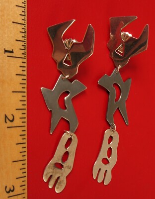 STUNNING HAND MADE DROP DANGLE STERLING SILVER MODERNIST FUN CLASSY EARRINGS !