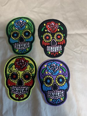 4 Day of the Dead Skull Día de Muertos - Embroidered Iron On Patches