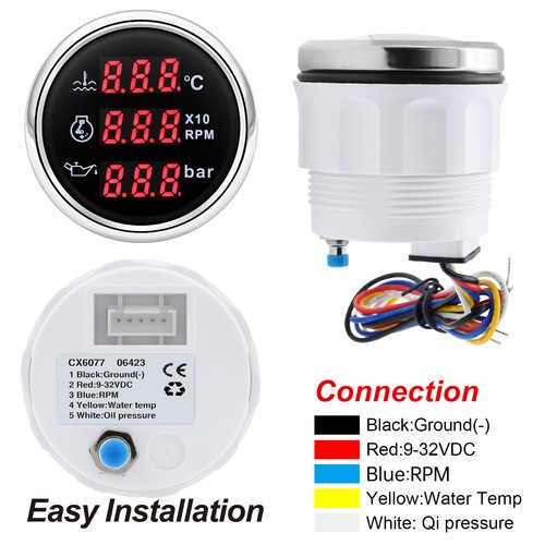 52MM Boat Car 3 IN 1 Gauge Tachometer/Oil Pressure/Water Temp Gauge with Sensor - 第 15/19 張圖片