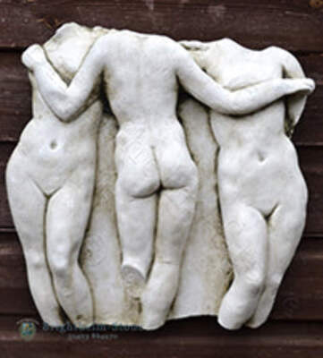 Klassisches Wandrelief im Relief Die Drei Grazien Stein Haus Garten Plakette 38cm