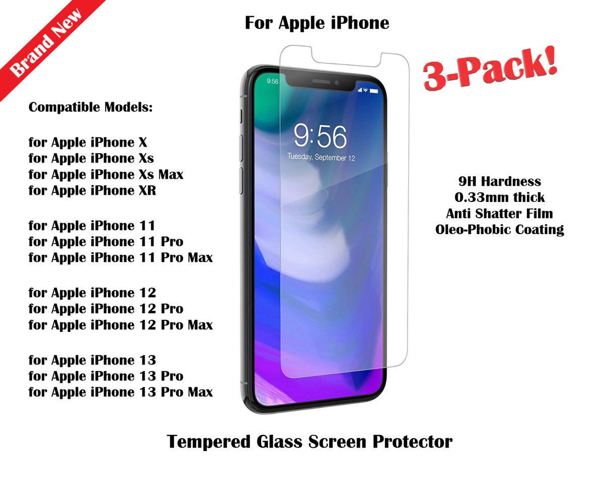3x For Apple iPhone 13 12 11 Pro Max XR X XS Tempered Glass Screen Protector