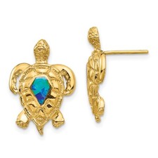 20.15mm 14K Yellow Gold Simulated Opal Turtle Post Earrings