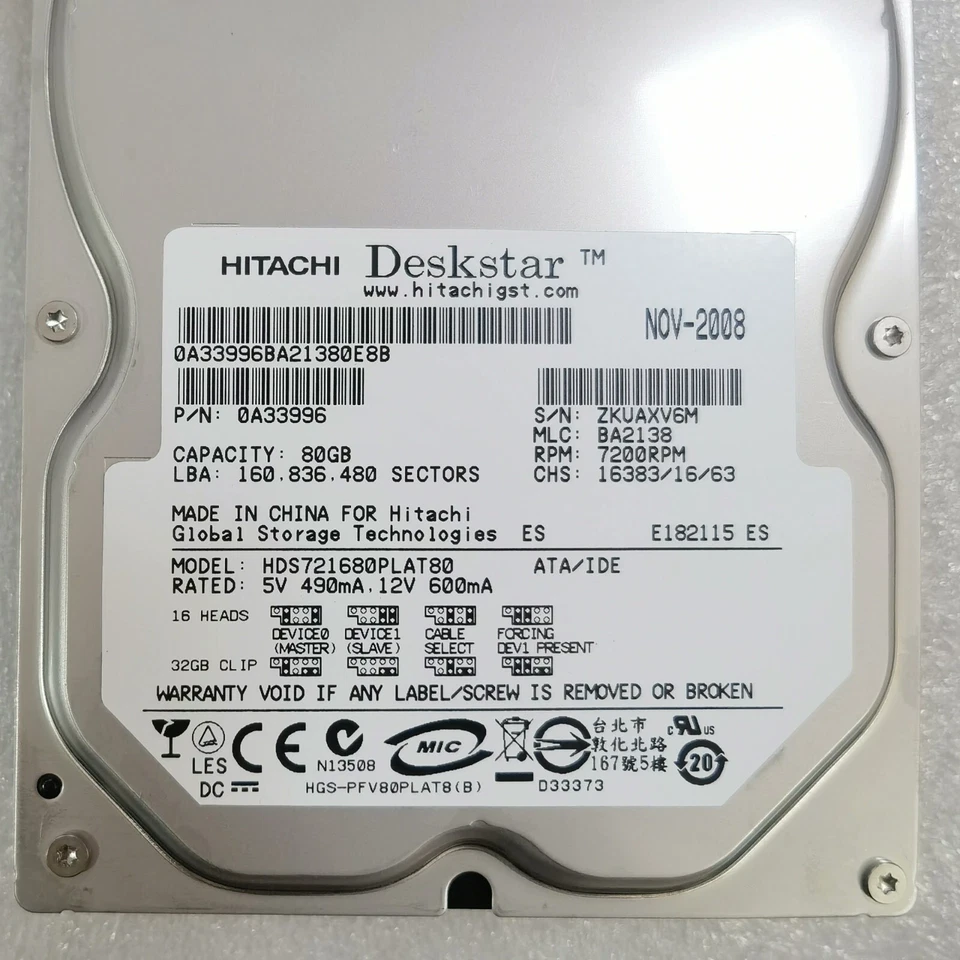 New Hitachi 80GB HDS721680PLAT80 PATA IDE 3.5" Deskstar HDD Hard Drive Zero hour - Image 3 of 4