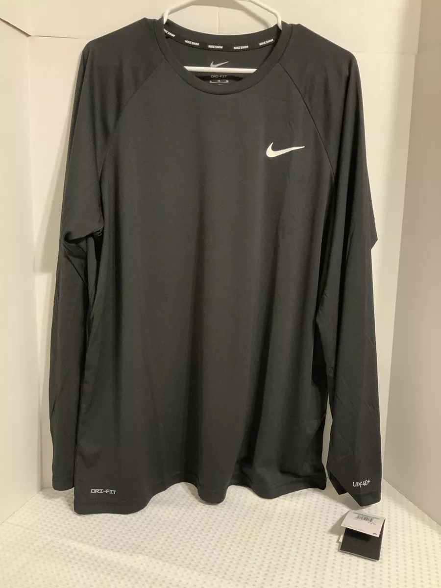 Nike Men s DRI FIT UPF 40 NEW Long Sleeve Hydroguard Black XL Swim Fish Shirt