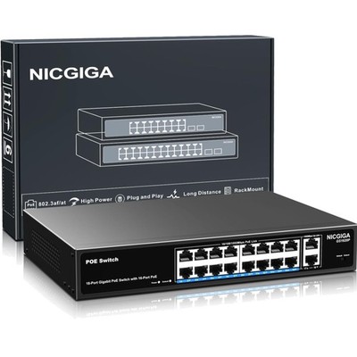 16-Port Gigabit PoE Switch Unmanaged, 18-Port Power Over Ethernet