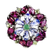 925 Sterling Silver Ring Pear Tanzanite Emerald Peridot Gemstone Jewelry Size 7.
