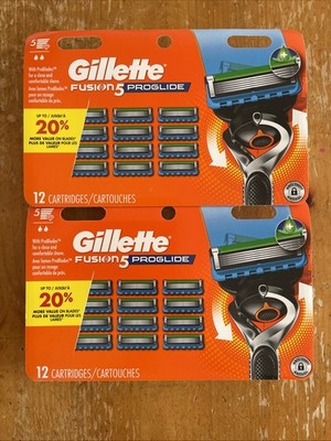 2 Pack Gillette Razor Blades Fusion 5 Proglide 12 Cartridges Each New