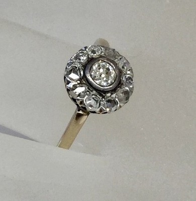 ANTIQUE VICTORIAN OLD MINE DIAMOND CLUSTER ENGAGEMENT RING 14K/18K TWO TONE GOLD