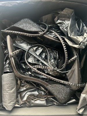 Saint Laurent Opyum crystal-embellished sandals YSL logo heel  EU 40