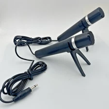 Vintage Lot of 2 Microphone Hand Held Slim MEP Black with 2 Stands/Collectables 