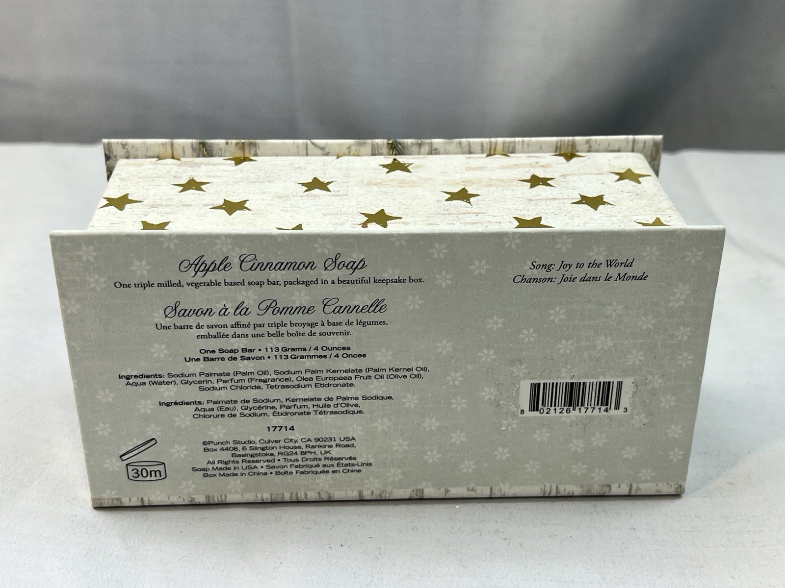 Punch Studio Apple Cinnamon Soap Joy to the World Christmas Music Box New NIP
