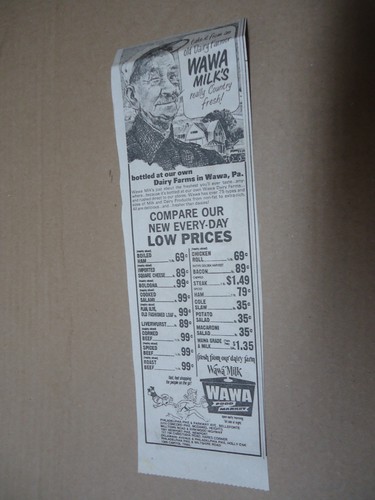 WAWA Dairy Milk WAWA PA 1974 newsprint ad