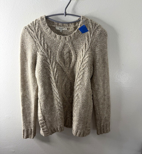 Madewell Women's Beige Cable-Knit Crew Neck Pullover Sweater Long Sleeve XS