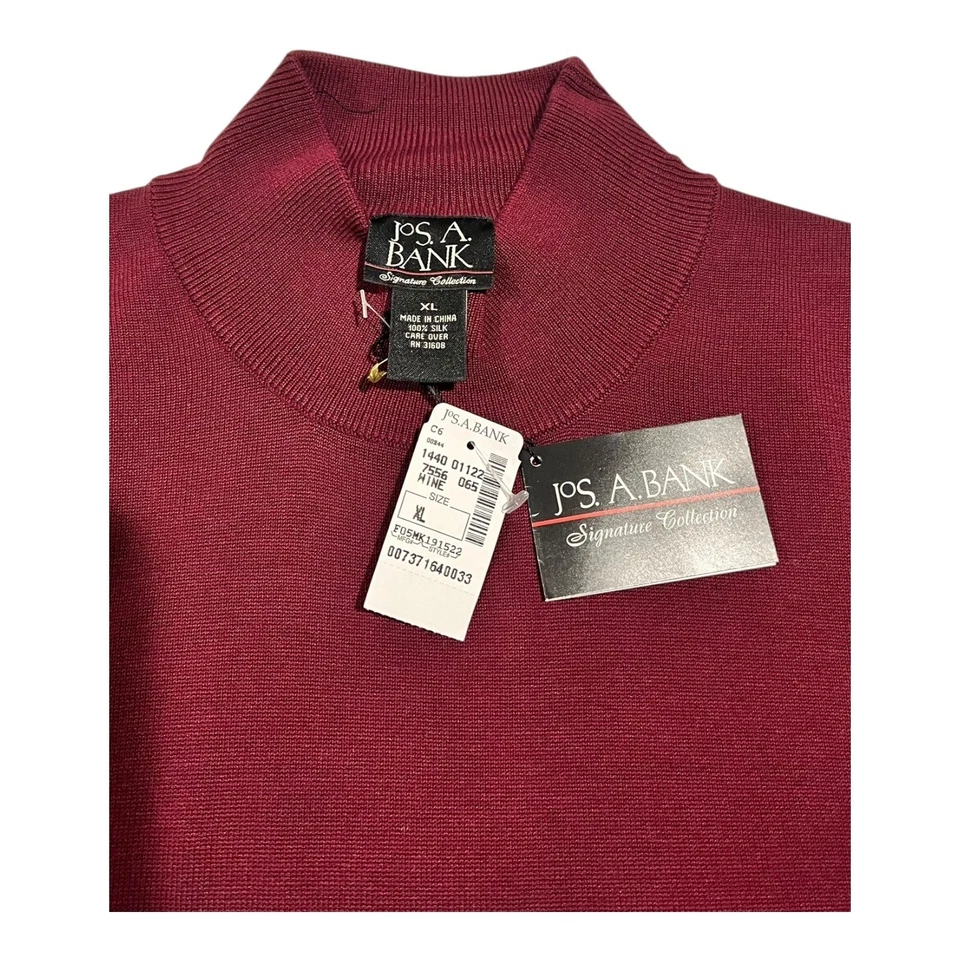 全新带标签 Jos A Bank 男式 XL 100% 真丝勃艮第模拟领套衫毛衣 — 第 4/4 张图片