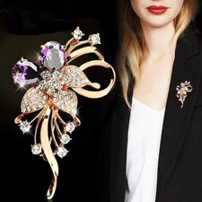 Rhinestone Flower Brooch Pin for Women Men Crystal Floral Lapel Pin Wedding