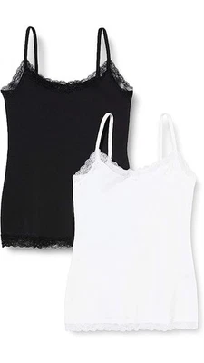 Iris & Lilly Women's Cotton Camisole, Pack of 2, Black/White, Size 10 - Image 1 of 4