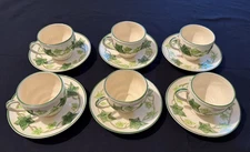 6 Franciscan Ivy Cups & Saucers Hand Decorated California USA Green Leaf 12 pcs