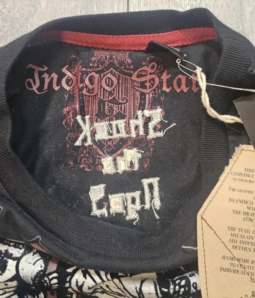 Camiseta Indigo Star Manga Corta Feel The Thunder Skulls Gráfica Negra Para Hombre XL Foto 2 de 4