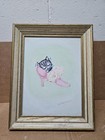 Vtg. Signed Carol Ann Edwards Orig. Art O/C W/FRAME  11.5W×14.5"T "Cat In A Shoe — photo 1