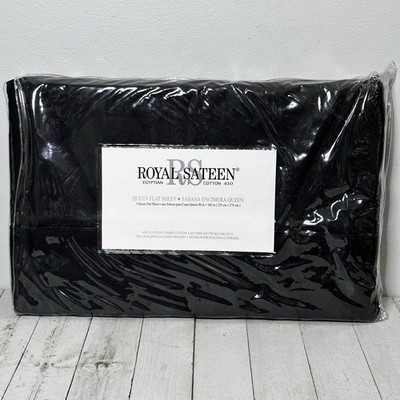 Royal Sateen Egyptian Cotton 410 TC Queen Flat Sheet Black Monochrome Pattern