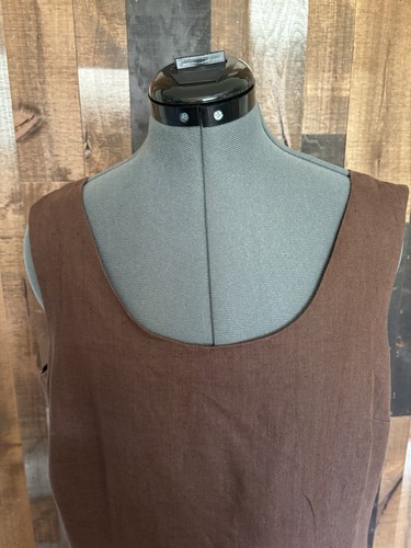Vestido de lino para mujer N Y Sake 12 marrón sin mangas forrado midi cremallera trasera Cottagecore - Imagen 3 de 17