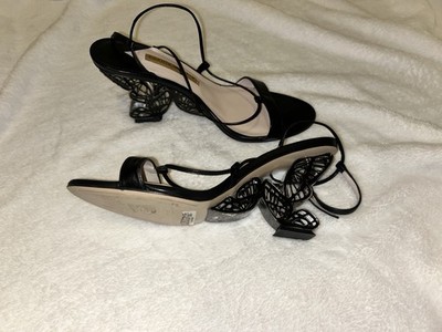 Sophia Webster Black Strappy Leather Sandals Butterfly Accent Block Heel Buckle