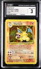 CGC 3 Charizard 4/102 Set Base Holo Carta Pokemon
