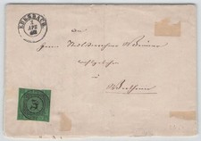 Baden Nr. 6 mit Nummernstempel 31 + K2 EBERBACH auf Beleg 846