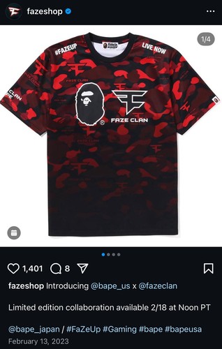 BAPE x FaZe Clan Jersey Tee Shirt Size 2XL FW23 VERY RARE A Bathing Ape - Picture 14 of 14