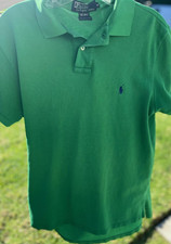 Men's Kelly Green Polo By Ralph Lauren MED Slim Fit Polo Shirt Cotton Blue Pony