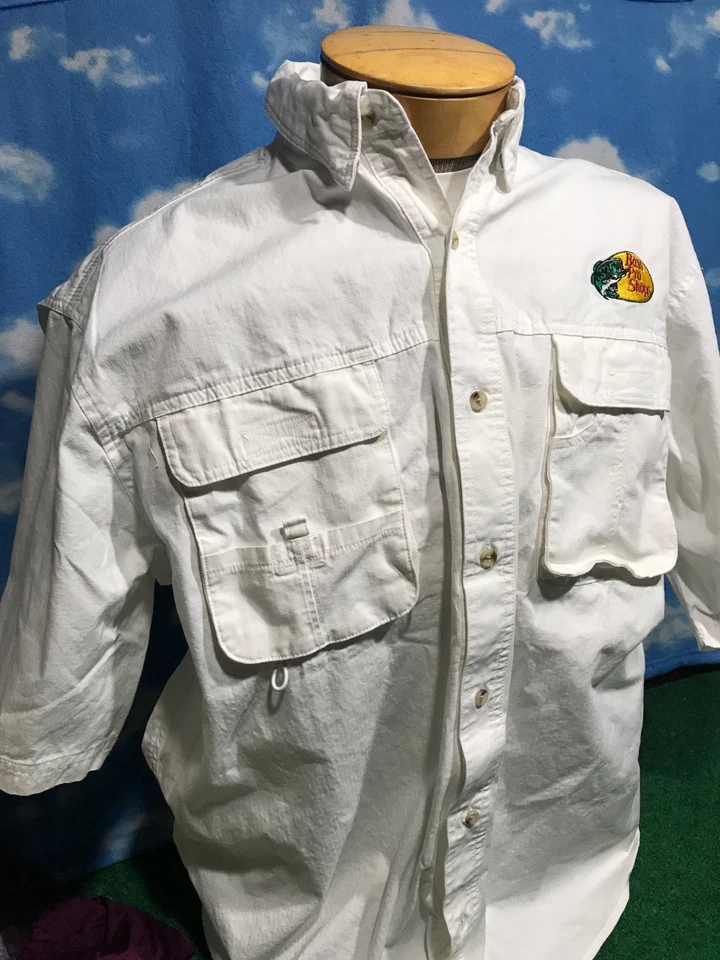 Camisa Polo Bass Pro Shops Blanca Pesca Cabelas XL Bolsillos Botones C2 Foto 2 de 4